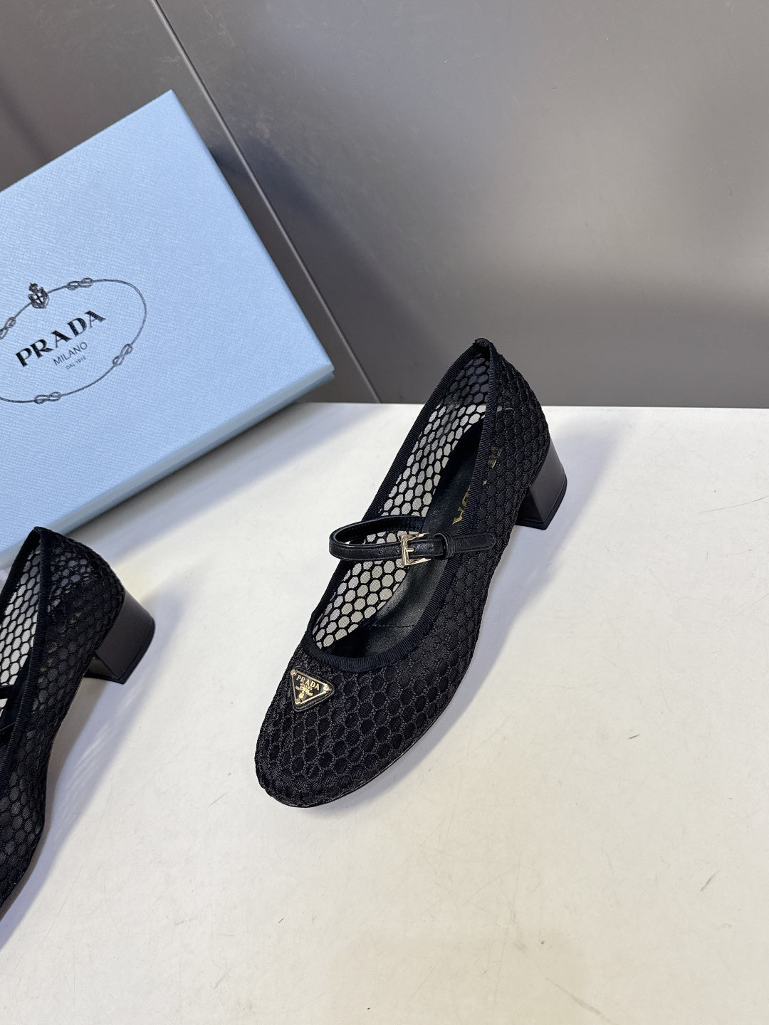Prada 2026 Low Heel Ballet Flat 35mm Mesh Leather 717400