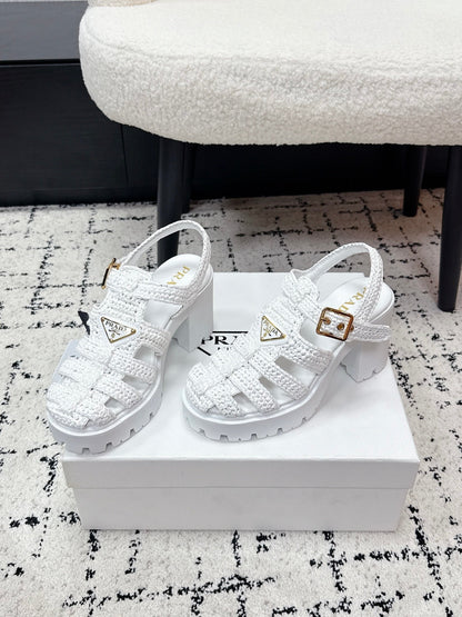 Prada 2026 Monolith Crochet Cage Sandals 90mm Sheepskin 769824