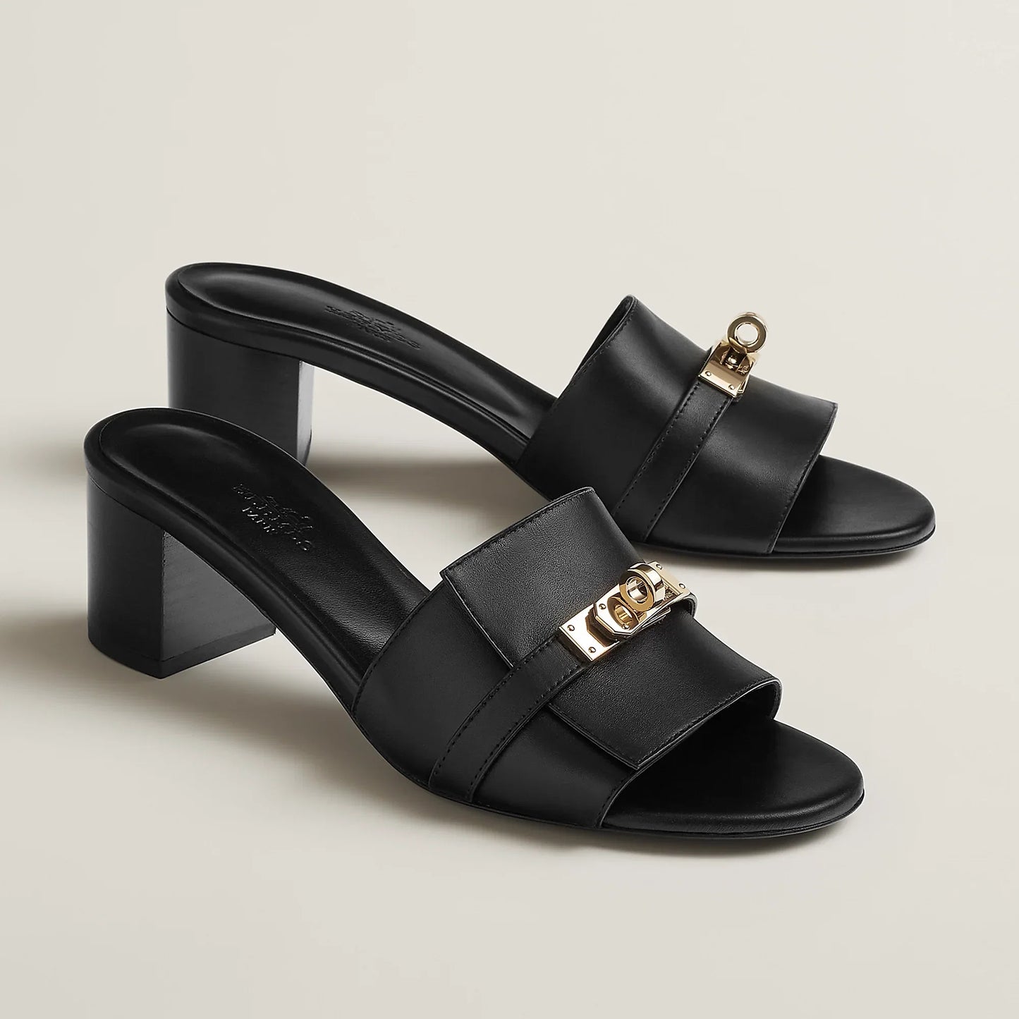 Hermes 2026 Gigi 50 Sandal Black Calfskin Gold Hardware