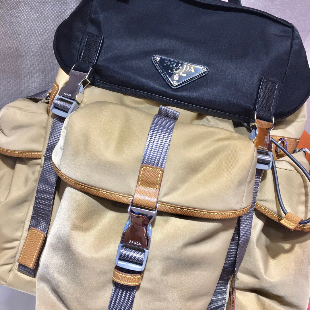Prada 2026 Black Beige and Grey Fabric With Saffiano Leather 351880