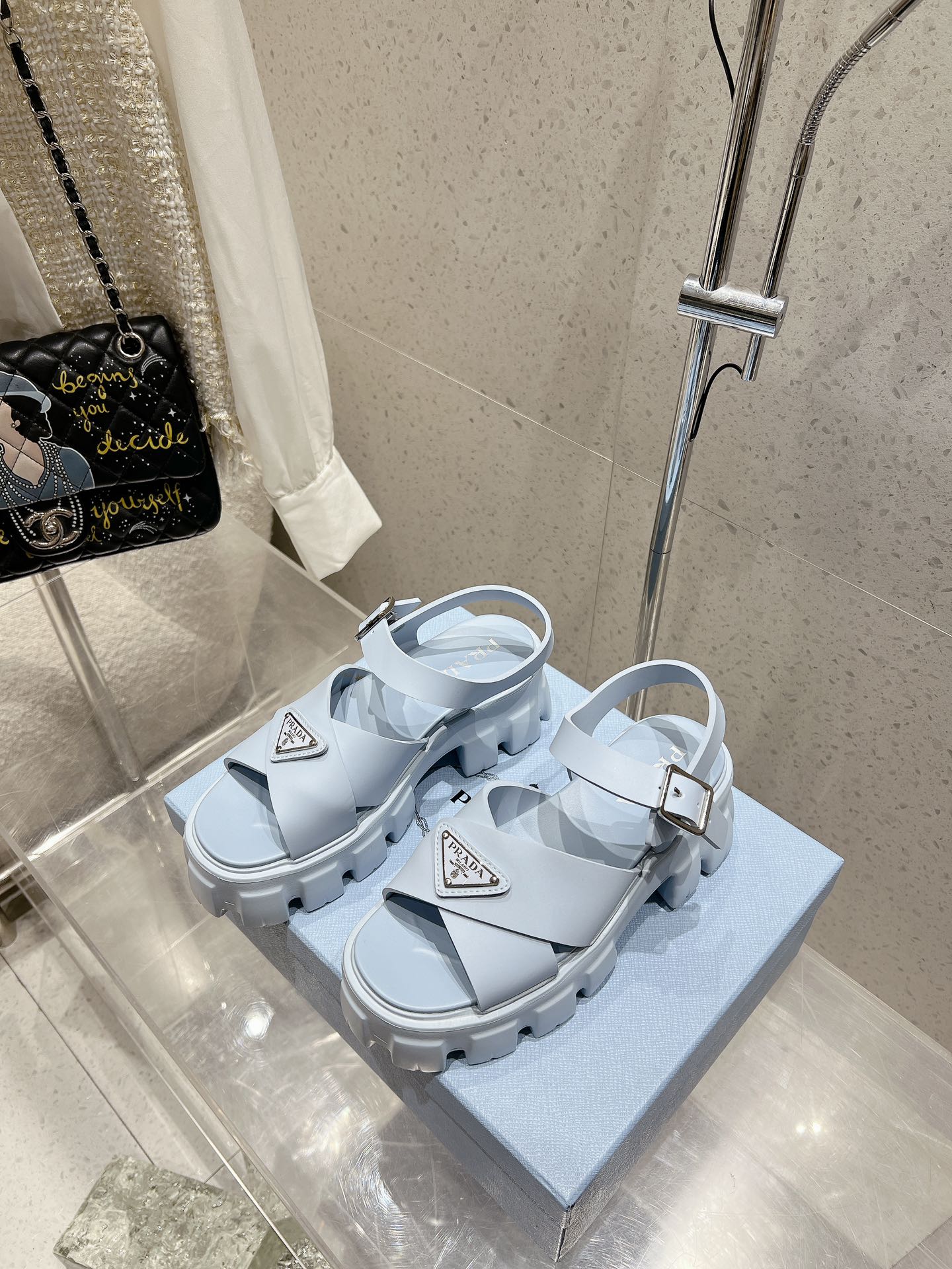 Prada 2026 Monolith Rubber Sandals 55mm Enameled Triangle Logo 762965