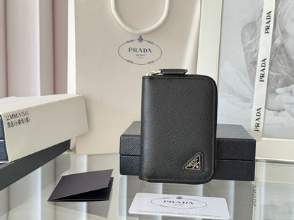Prada 2026 Cardholder Zipper Bag 10cm Logo Silver Calfskin