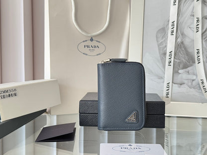 Prada 2026 Cardholder Zipper Bag 10cm Logo Silver Calfskin