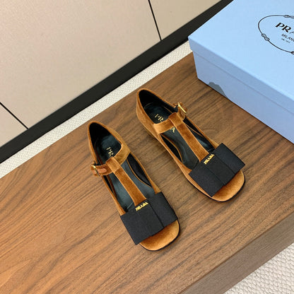 Prada 2026 T-strap Mary Janes 25mm Bow Calfskin Leather 792681