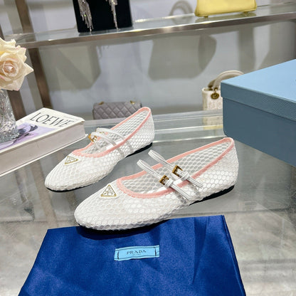 Prada 2026 Mary Jane Ballet Flat Mesh Sheepskin 715612