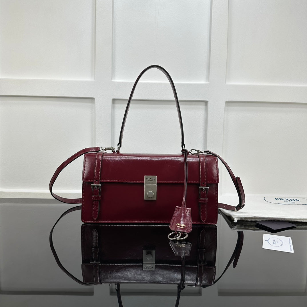 Prada 2026 Medium Shoulder Bag 32cm Patent Calfskin
