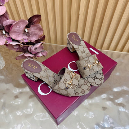 GG 26ss Chunky Heel Sandals 55 Double G Canvas