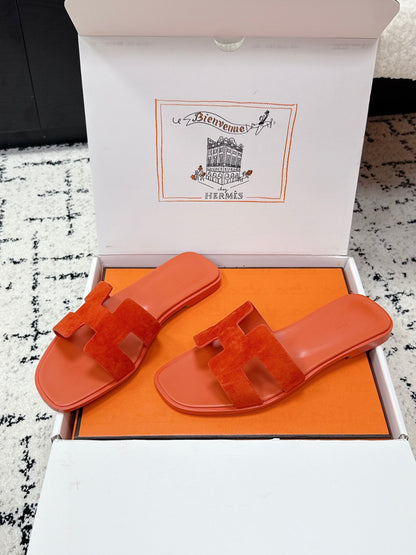 HM 26ss Oran Sandals Pink Taupe Suede Cowhide 617191
