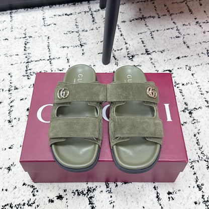 GG 26SS Sandals Olive Green Suede Sheepskin 641460