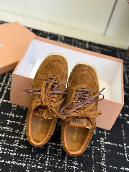 Miu Miu 2026 Espadrille Sneaker Camel Suede Woven 621337