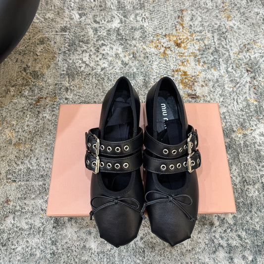 Miumiu 26ss Mary Janes Ballet Flat Black Cowhide 709812