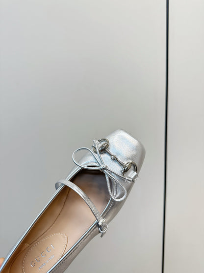 GG 26SS Ballet Flats Silver Metallic Sheepskin 645708