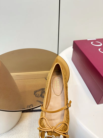 GG 26SS Ballet Flats Tan Brown Monogram Suede 645709