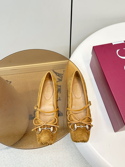 GG 26SS Ballet Flats Tan Brown Monogram Suede 645709