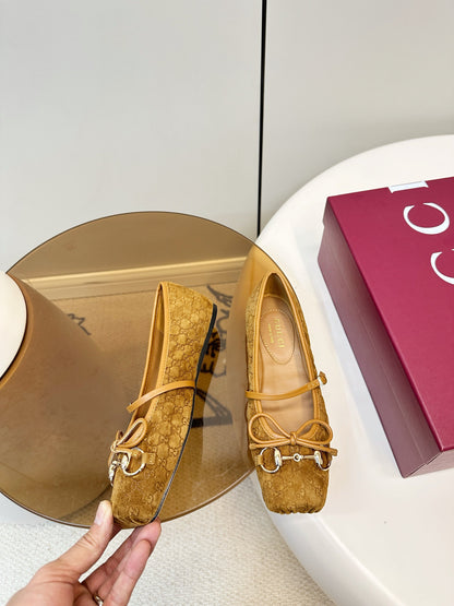 GG 26SS Ballet Flats Tan Brown Monogram Suede 645709