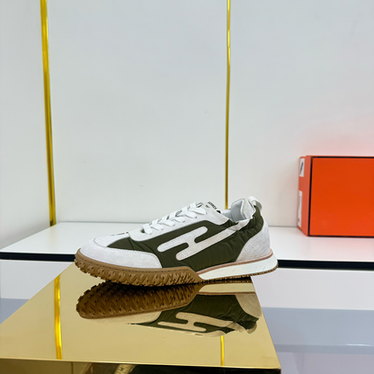HM 2026 Casual Sneakers Olive Green Ivory Fabric Suede 667353