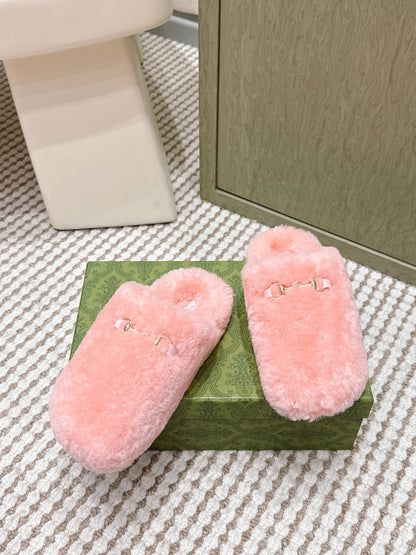 GG 26ss Loafers Rhinestones Pink Wool 612029