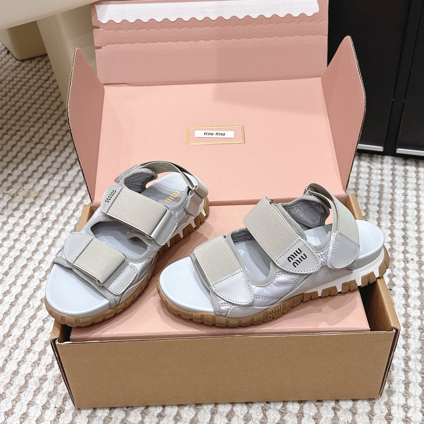 MIU 26 Platform Sandals Light Greige Leather 632332