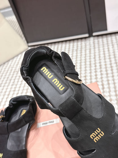 MIU 26 Roman Sandals Black Suede 632328