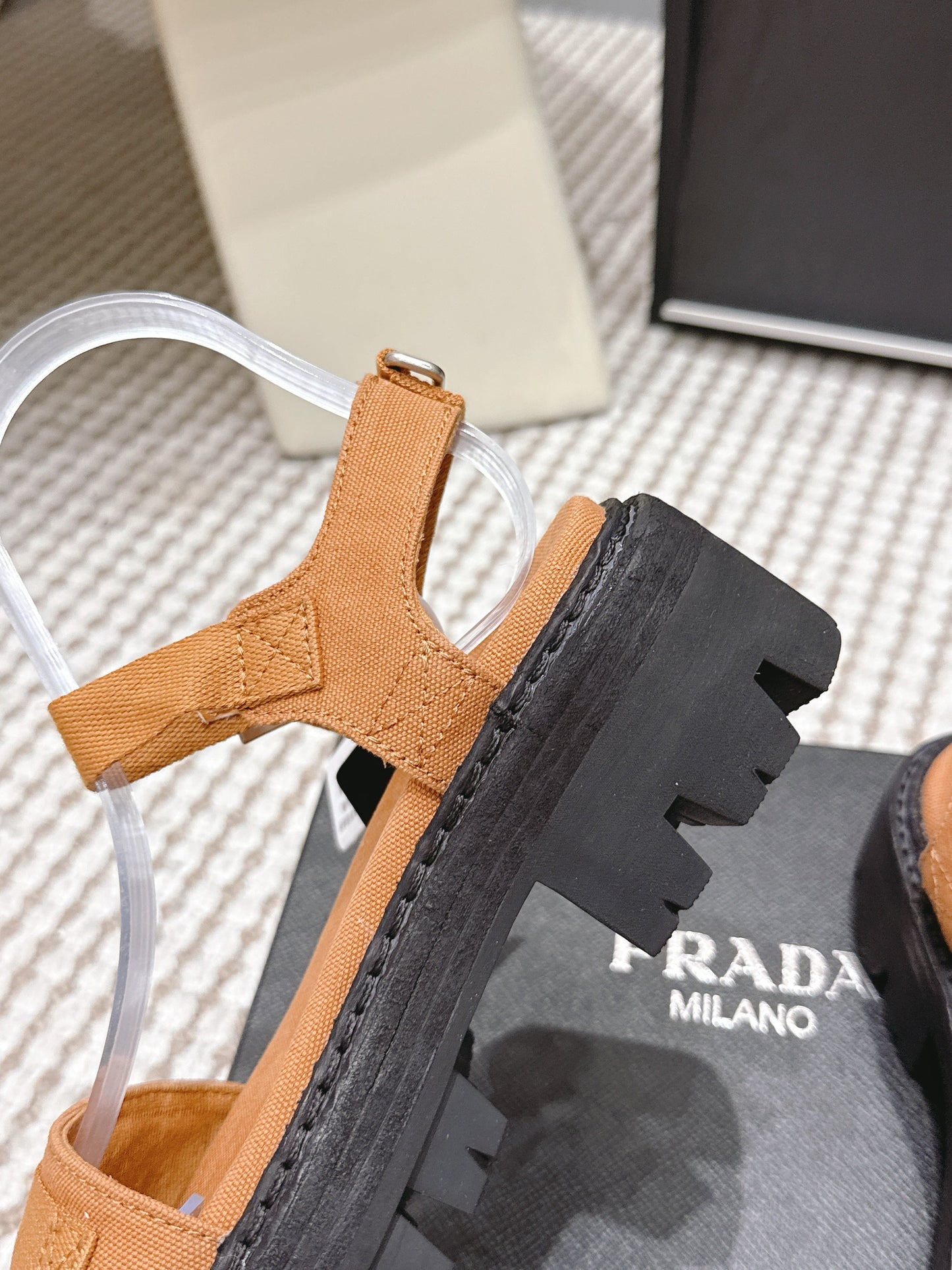 PRA 2026S Roman Sandals Tan Brown Canvas 657523