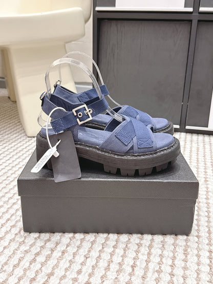 PRA 2026S Platform Sandals Dark Blue Canvas 657524