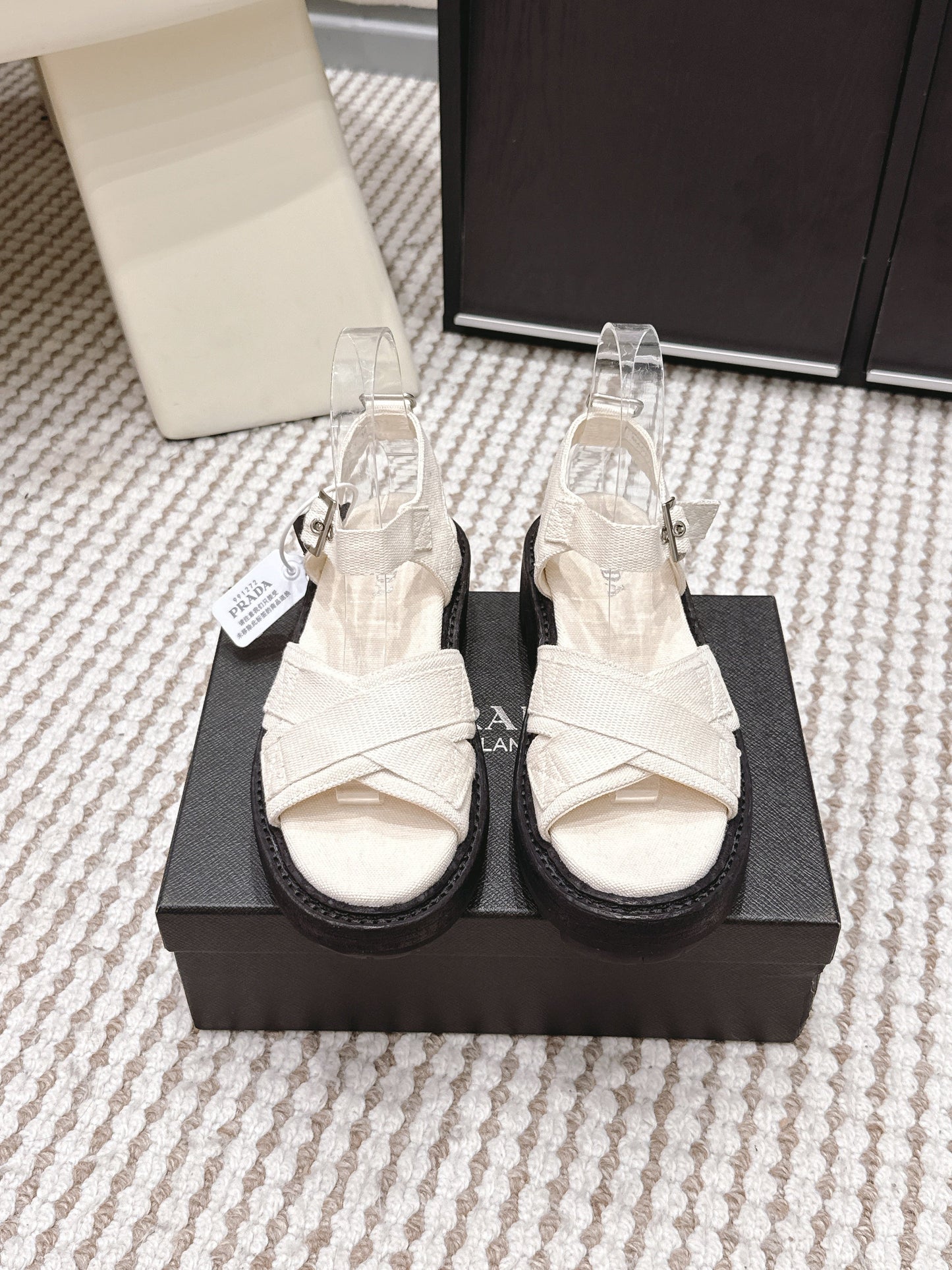 PRA 2026S Platform Sandals White Black Canvas 657527