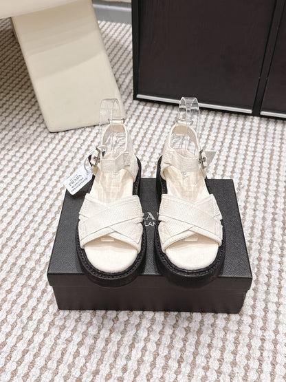 PRA 2026S Platform Sandals White Black Canvas 657527