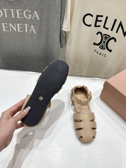 Miumiu 26ss Flat Sandals Nude Lambskin  713064