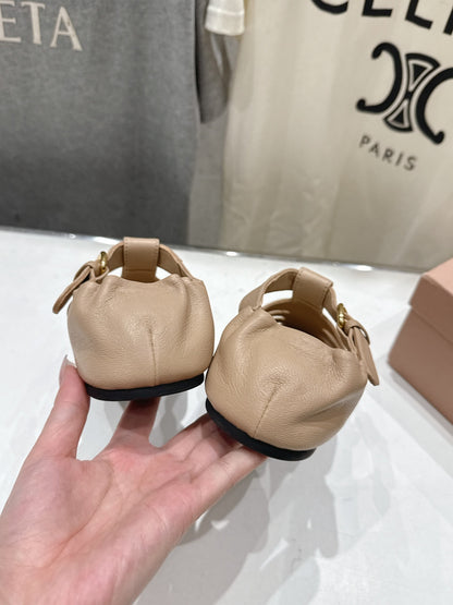 Miumiu 26ss Flat Sandals Nude Lambskin  713064