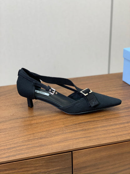 Prada 2026 Pumps 25mm Canvas Metal Buckles Logo 793081