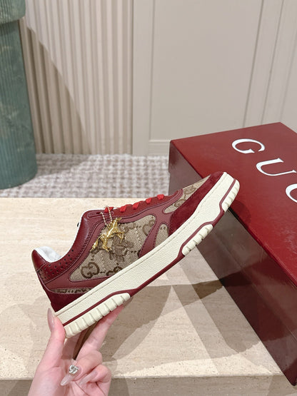 GG 26 Couple Sneakers Dark Red Beige Cowhide 630704