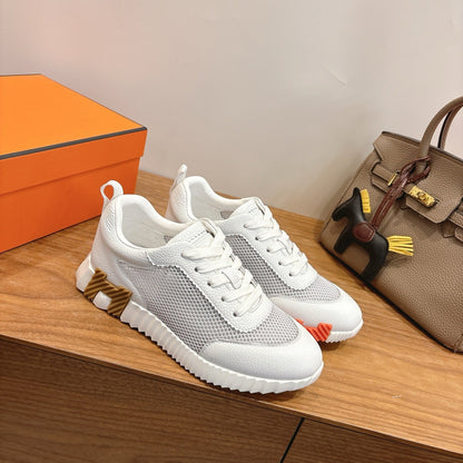HM 26ss Sneakers White Gray Cowhide  Fabric 638567