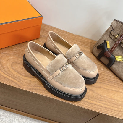 HM 26ss Loafers Dark Beige Wool Calfskin 638438