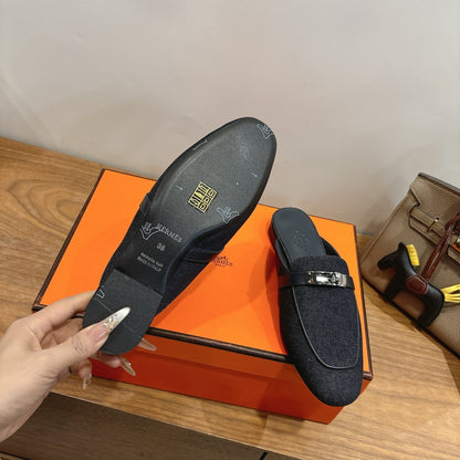 HM 26ss Mule Black Denim Calfskin 638478