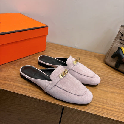 HM 26ss Mule Light Pink Black Suede Calfskin 638484
