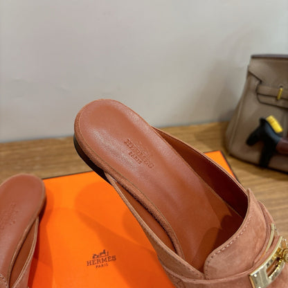 HM 26ss Mule Camel Brown Suede Calfskin 638483