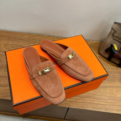 HM 26ss Mule Camel Brown Suede Calfskin 638483