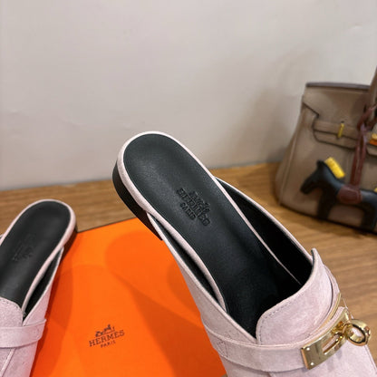HM 26ss Mule Light Pink Black Suede Calfskin 638484