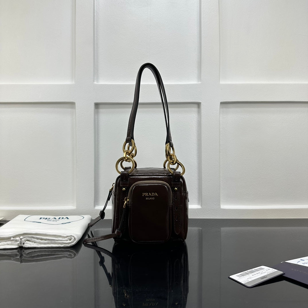 Prada 2026 Dangle Mini Handbag 14.5cm Patent Calfskin