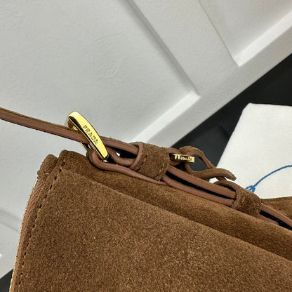 Prada 2026 Aimee Shoulder Bag Brown Suede Calfskin