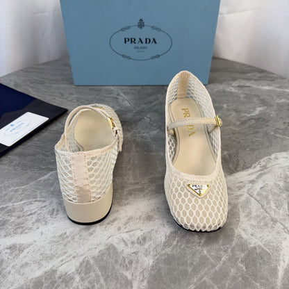Prada 2026 Mary Jane Pumps 50mm Mesh Leather 789407