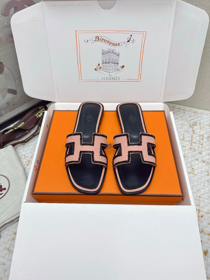 HM 26ss Oran Sandals Black Pink Sheepskin Rhinestone 625232