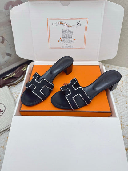HM 26ss Oran Sandals 50 Black Suede Sheepskin 625240