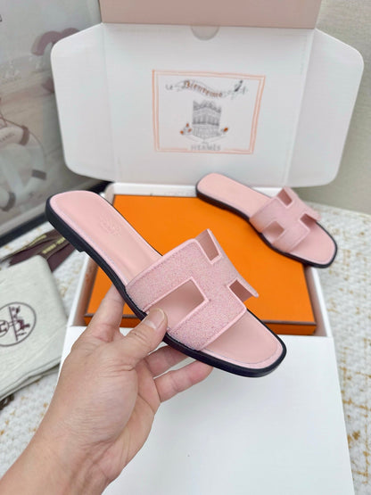 HM 26ss Oran Sandals Light Pink Rhinestone Cowhide 625265