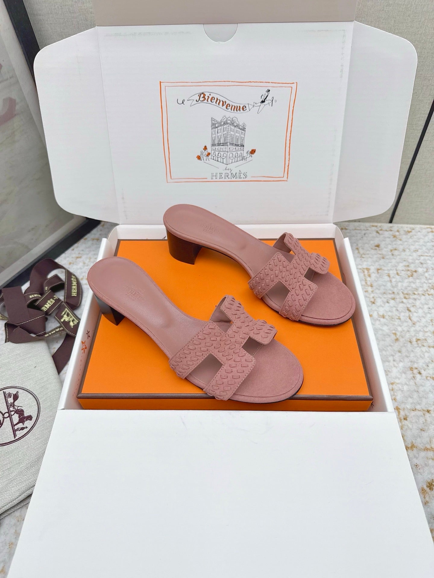 HM 26ss Oran Sandals 50 Nude Pink Suede Sheepskin 625140