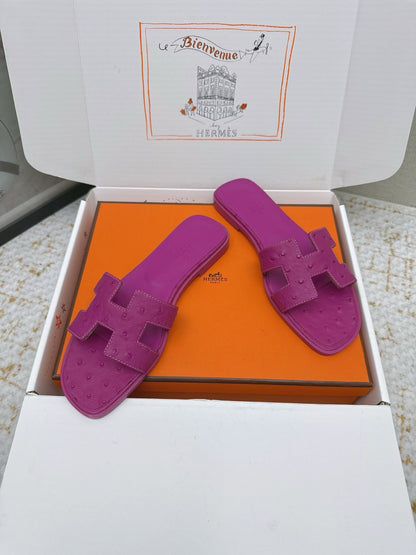 HM 26ss Oran Sandals Purple Ostrich Leather 625109