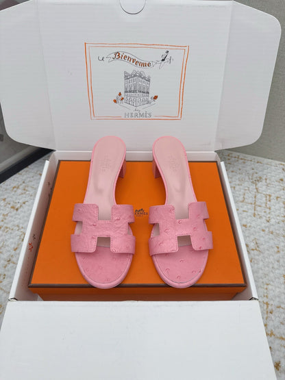 HM 26ss Oran Sandals 50 Pink Ostrich Leather 625123