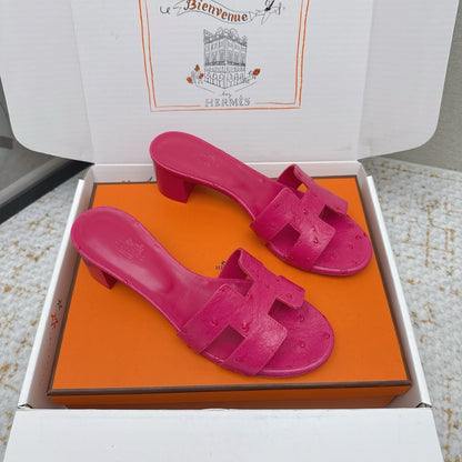 HM 26ss Oran Sandals 50 Dark Pink Ostrich Leather 625133