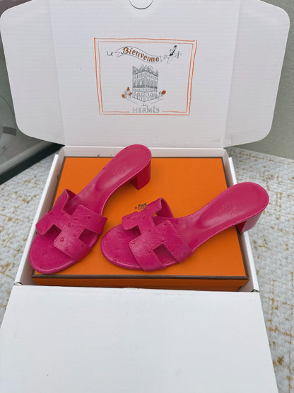 HM 26ss Oran Sandals 50 Dark Pink Ostrich Leather 625133