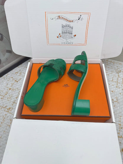HM 26ss Oran Sandals 50 Dark Green Ostrich Leather 625134